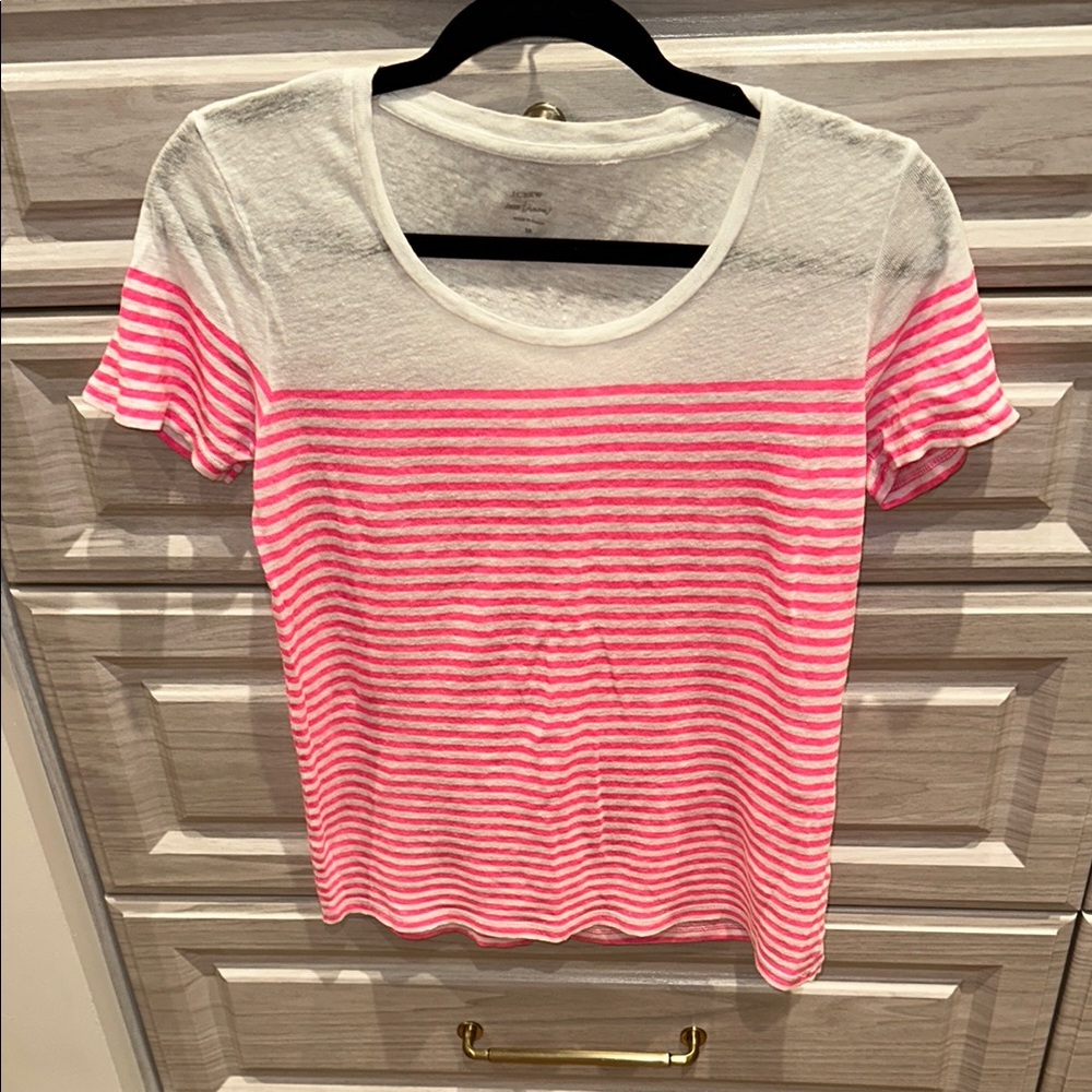 Pink and White Striped Linen Women's Top